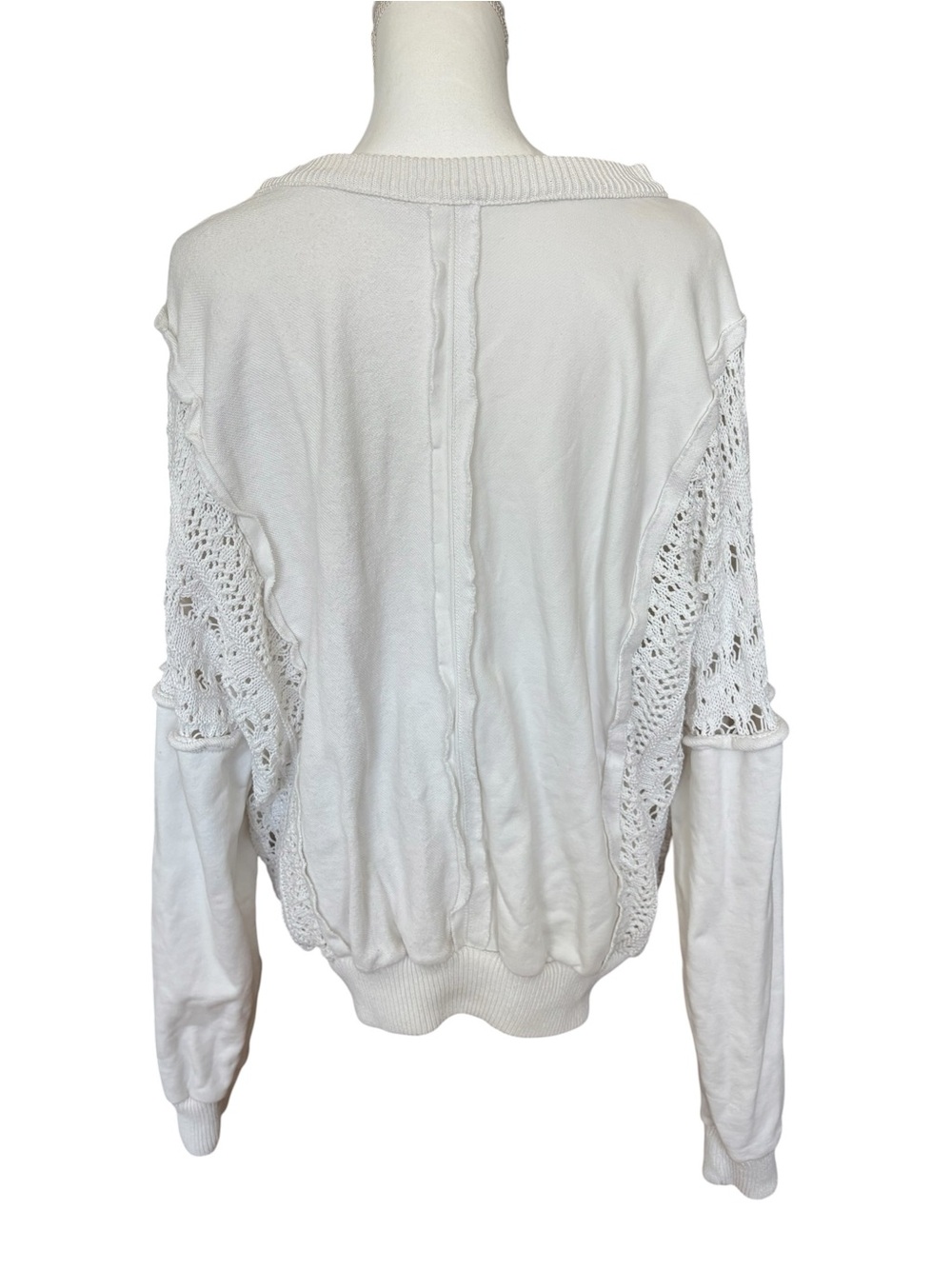 Tribal Jeans Cream Mixed Media Crochet Knit Detail Pullover Sweater Size XL - Picture 4 of 13